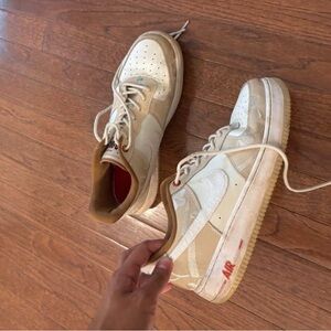 Nike Air Force 1 White and Tan Sneakers
